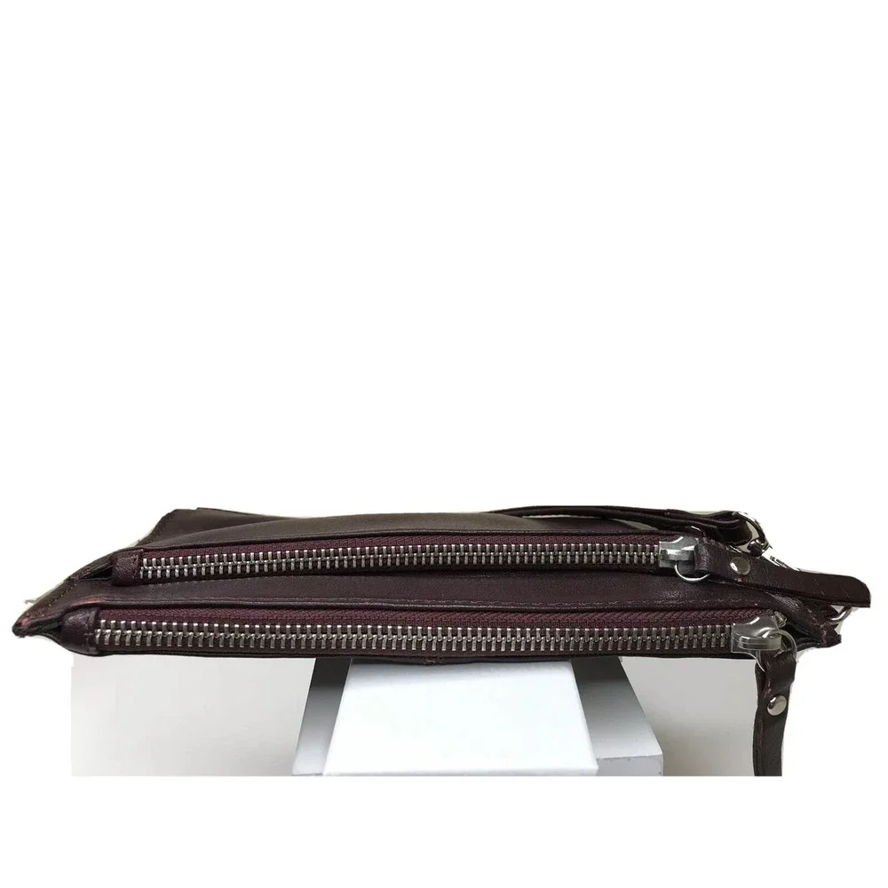 Serra Leather Wristlet Burgundy Wine Removable Strap Zipper‎ Pockets 8.5